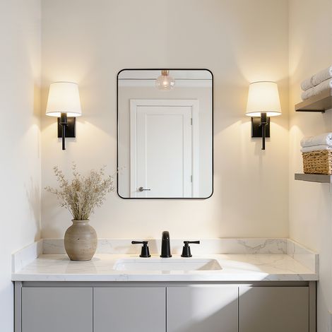 WOLTU Miroir Mural avec Film Anti-éclats, Miroir Salle de Bain Rectangulaire, 50x70 cm, Cadre en Métal Noir (1/5)