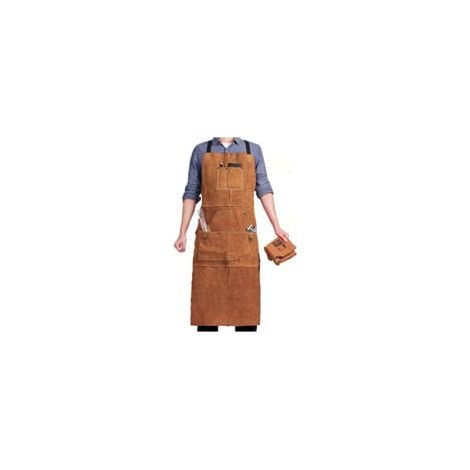Trimec – Tablier de soudeur cuir épais 1,3-1,5mm – 6 poches ajustables M à XXL – Résistant à la chaleur et au feu – Coutures renforcées Kevlar