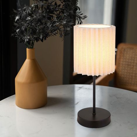 Tischlampe Nachttischlampe Tischleuchte Textil natur Leselampe schwarz H 35 cm (1/5)