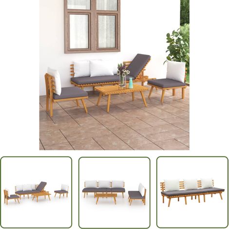 The Living Store Salon de jardin 4 pcs avec coussins Bois d'acacia solide - Salon De Jardin - Meuble De Jardin - Ensemble De Salon De Jardin - Mobilier De Jardin - Acacia (1/5)