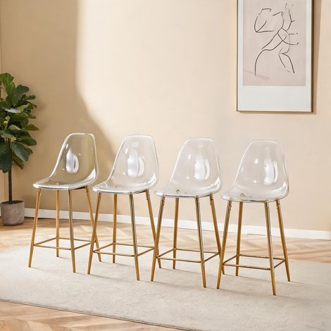 Tabouret de bar design transparent piètement métal champagne gold (1/5)