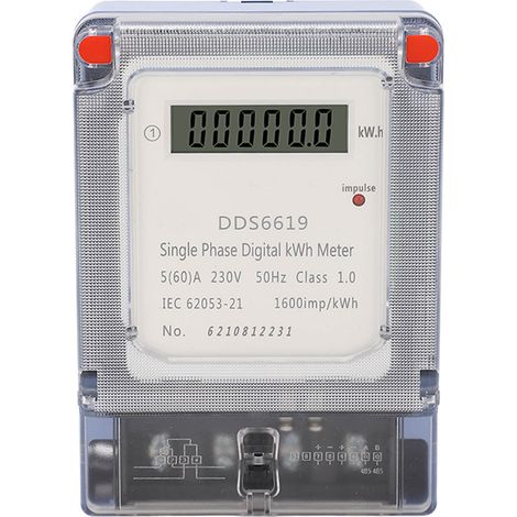 Compteur énergie domestique monophasé 2 fils 230VAC, affichage LCD, mesure consommation électrique, montage mural, moniteur électricité. (1/5)