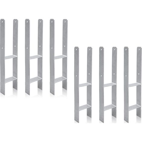 Lot de 6 ancres de poteau en H - Ancrage au sol pour poteau - Pour clôture et serre - Poteaux carrés en bois (101 x 600 mm) (1/5)
