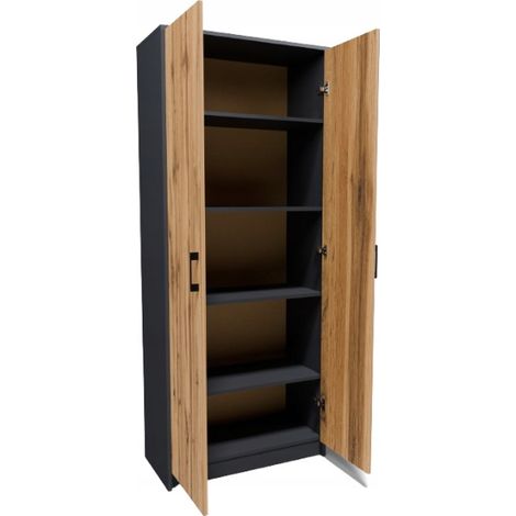 Armoire de bureau graphite 5 étagères – Dimensions 180 x 74 x 35 cm – Panneau stratifié résistant à l'humidité et aux rayures