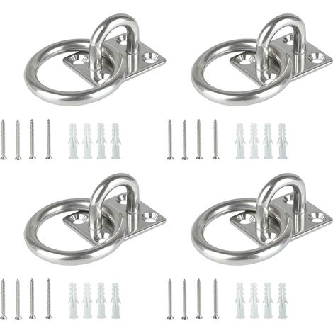 Lot de 4 plaques d'yeux circulaires en acier inoxydable avec anneaux de fixation robustes pour hamac, balançoire, plaque avec anneaux (1/5)