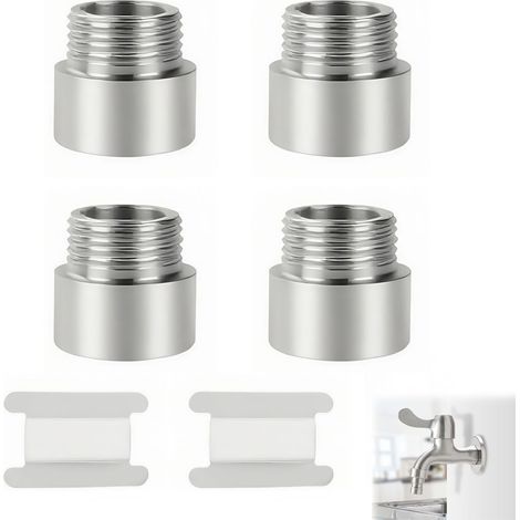 4 Pièces Rallonge de Robinet 1/2", Rallonge filetée pour valve d'angle - Rallonge de pommeau de douche - Raccord de robinet de jardin (Acier inoxydable, 1/2" x15mm(4PCS)) (1/5)