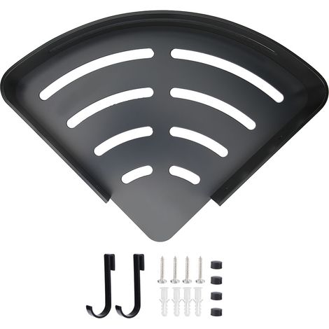 Étagère D'angle Murale En Aluminium - Support De Rangement Pour Salle De Bain Et Chambre - Design Creux Avec Crochets - Noir - 1 Pièce (1/5)