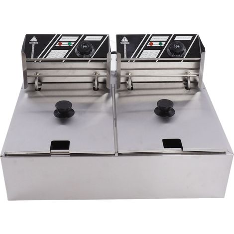 Friteuse électrique professionnelle 6 L à température réglable, double cuve, prise UE 220 V