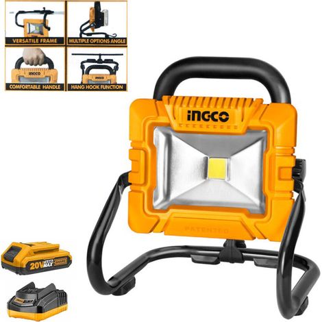 Faro Faretto Led a Batteria INGCO Proiettore Portatile da Cantiere 20 W – 1800 LUM – CON BATTERIA 2Ah e CARICABATTERIA (1/5)