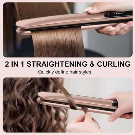 FLITI 2-in-1 Hair Straightener and Curler for Women, 3D Floating Ceramic Plates, Digital Display, Adjustable Temperature 150°C-230°C, 60-Minute Auto Shut-Off (1/5)
