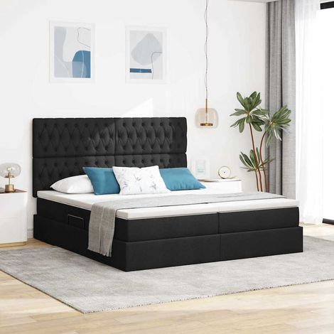 Bett mit LED-Lichtleisten Schwarz 180 x 200 cm Stoff
