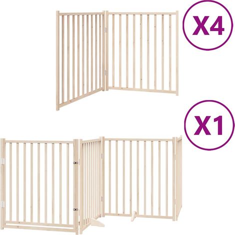 Barrière de sécurité pour chien animaux de compagnie porte pliable 12 panneaux bois de peuplier marron (1/5)