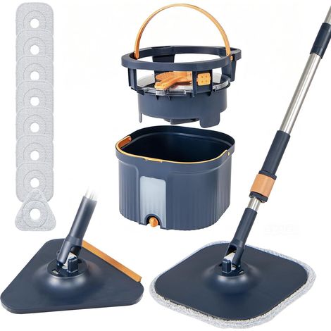 1 Set Balai Serpillière, Seau Double Compartiment, Tête Rotative 360°, Microfibre, Sol Carrelage Parquet