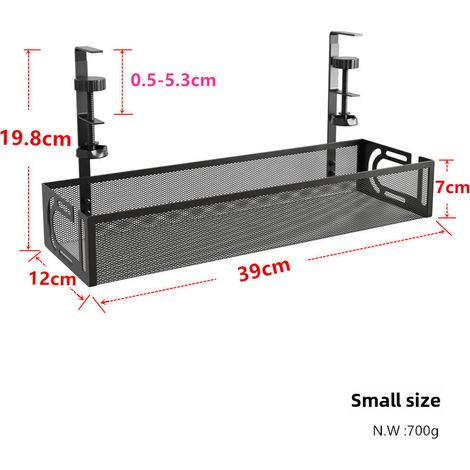 Support de rangement sous table avec système de gestion des câbles et prises, pour PDU, sans perçage (petit format, noir, 1 unité) (1/5)