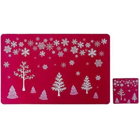 Set aus 12 weihnachtlichen Platzsets und Untersetzern aus bedrucktem, hitzebeständigem PVC, für Zuhause und Restaurant (roter Weihnachtsbaum). (1/3)