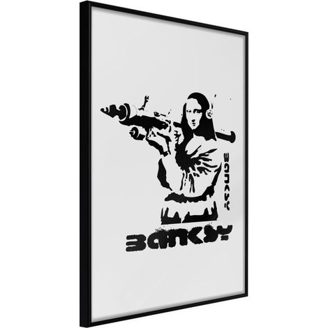 Affiche Murale Encadrée "Banksy Mona Lisa with Bazooka I" 30 x 42 cm Noir