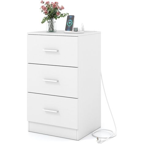 table d'appoint dappoint d appoint de chevet avec tiroirs de rangement moderne en bois station de charge chambre salon commode prise électrique port (1/5)