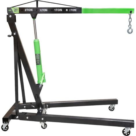 JBM – Grue d'atelier hydraulique mobile pliable 2t – Hauteur max 2 620 mm – Pompe à manivelle – 4 roulettes pour manœuvre facile