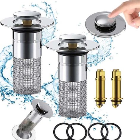 Tapón para lavabo de baño de 2 piezas, pinza para el cabello con cesta de colador acero inoxidable, desagüe pinza cabello acero inoxidable, negro (1/5)