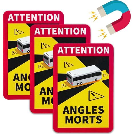 3Pcs Magnétique Autocollant Angle Mort Bus Lourds 25 x 17cm Attention Angles Morts étiquettes Autocollantes Angles Morts Aimant avec Protection UV pour Bus (1/5)