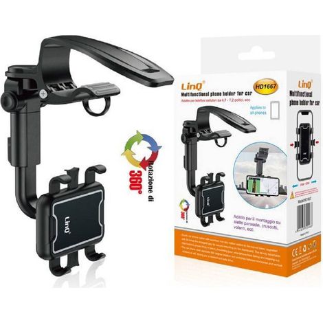 Linq - Supporto Per Telefono Cellulare Multifunzionale Per Auto Rotazione Di 360° Hd1667 - (1/5)
