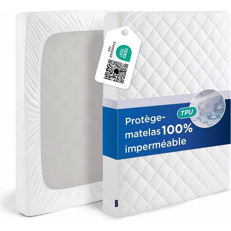 Waterproof Mattress Cover – 140 x 190 cm – Non-Slip – White (1/5)