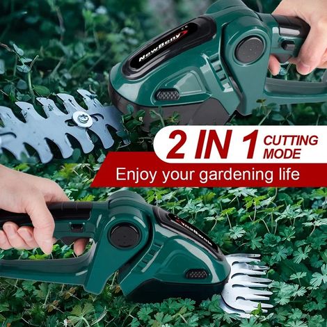 2 en 1 taille-haie électrique sans fil Portable haute puissance tondeuse à gazon domestique podateur Rechargeable désherbage outils de jardin, Vert– Sans batterie (1/5)