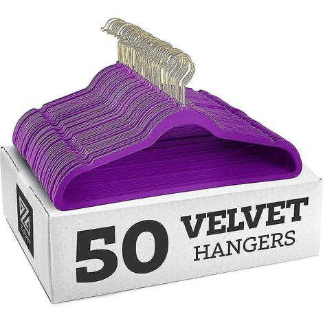 Rutschfeste Samtkleiderbügel – Anzugbügel (10er-Set) – goldener Haken – dunkelviolett (1/4)