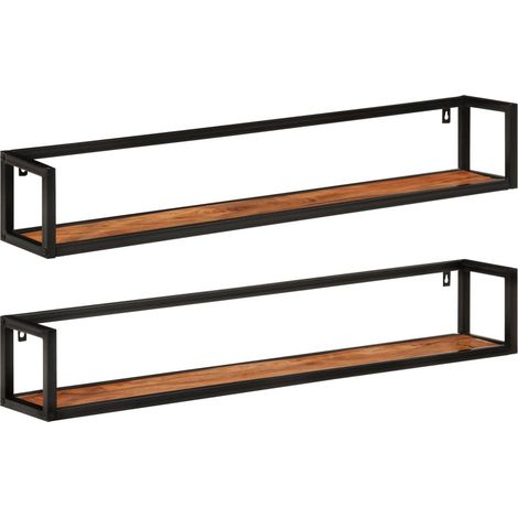 Étagères murales 2 pcs 110x17x17 bois massif d'acacia et fer (1/5)
