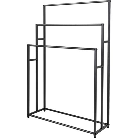 Porte-serviettes debout avec 3 barres - Porte-serviettes noir en métal - Porte-serviettes sans perçage - Organisateur de salle de bain pour salle de bain, cuisine et garde-robe (1/5)