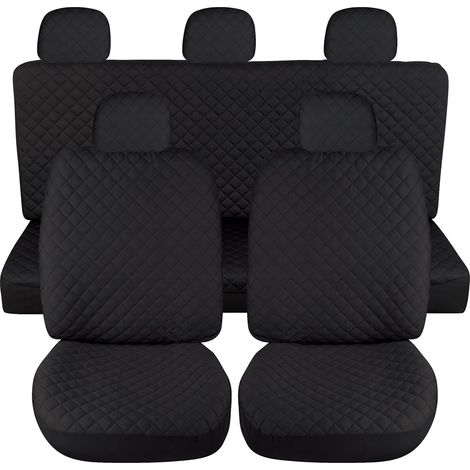 Lupex shop - Coprisedili per auto universali mod. A21, tessuto poliestere trapuntato, anteriore e posteriore, colore - Nero (1/4)
