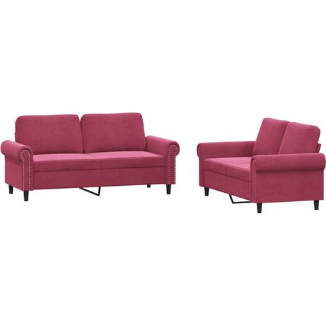 Maison Exclusive - Set di Divani 2 pz con Cuscini Rosso Vino in Velluto