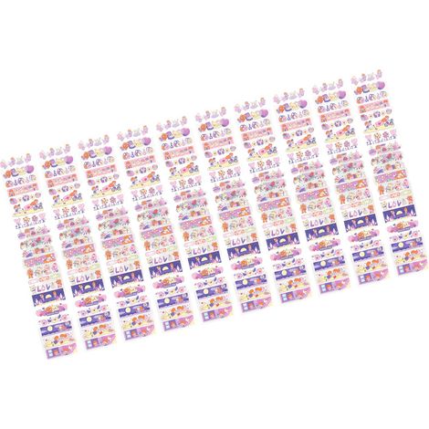 10 feuilles de ruban adhésif PET long, autocollants décoratifs mignons de style dessin animé pour calendrier, type 11