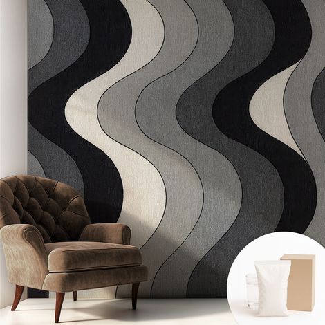 Tapete Tapete Vliestapete mit Kleber - Fototapete mit Motiv - Wandtapete modern - Wanddeko Graue Wellen 250x250 cm (1/5)
