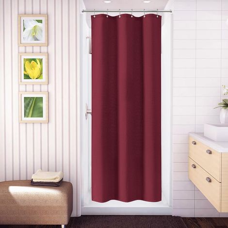 Rideau de Douche Motif Gaufre avec Anneaux en Métal Imperméable Anti-Moisissures Polyester Tissu Rideau Salle de Bain Lourd pour Baignoire Cabine de Douche 92x182CM (Bordeaux) (1/4)