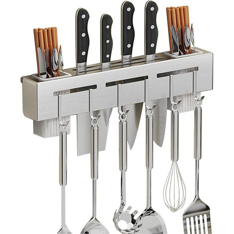 Portautensili da cucina con 6 ganci rimovibili, barra portautensili da cucina a parete, portautensili sospeso per appendere utensili da cucina per casa, sala da pranzo (argento)