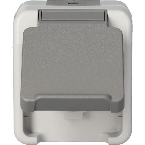 Schneider Electric Merten Schuko-Steckdose mit Klappdeckel, Aufputz, 1-fach, IP 44, Aquastar, lichtgrau, Artikelnummer MEG2301-8029, 1 Stück