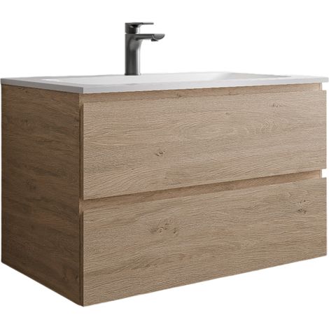Mobiletto AVA 80 cm con lavabo in mineralguss BRUXELLES - colore selezionabile	Rovere miele, Bianco opaco con preforatura