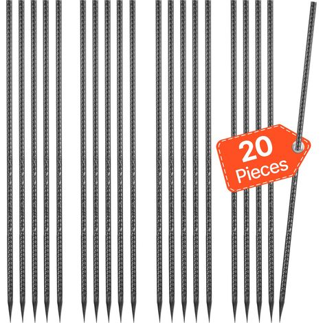 Piquets d'Armature 61 cm Piquets d'Ancrage au Sol Droits Robustes en Acier Galvanisé, Lot de 20, Ancres de Sol, Diamètre 12 mm, avec Pointe Biseautée, pour Jardin, Clôtures, Tentes de Camping (1/5)