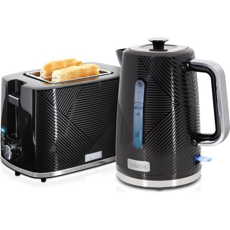 Briebe SKT1170BLK Elegance Ensemble Grille Pain 2 Fentes Large Bouilloire Électrique 1,7L sans BPA 2200W Noir