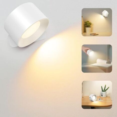 Applique Murale Interieur, Lampe LED Rechargeable Murale Touch avec Port de Charge Type-C, 3 Niveaux de Luminosité 3 Températures Rotatifs 360° Lampe (1/4)
