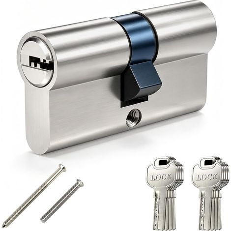 Cylindre de serrure profilé - Double cylindre 30/30 - Avec 8 clés - En métal argenté - Convient pour tous les types de portes (1/5)