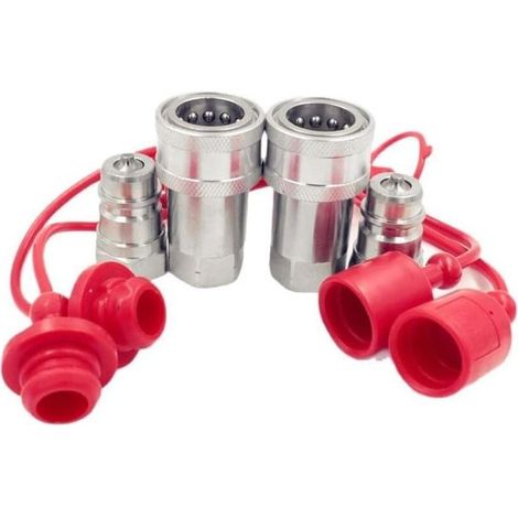 Ensemble de coupleurs hydrauliques avec bouchon anti-poussière en acier au carbone pour une utilisation sûre et efficace du système hydraulique (NPT3/8) (1/4)