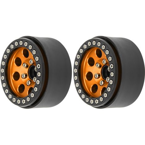 2Pcs Jantes en alliage d'aluminium sans colle 1.9 pouces pour voiture RC, moyeu à 8 trous ronds, accessoire (noir et or) (1/5)