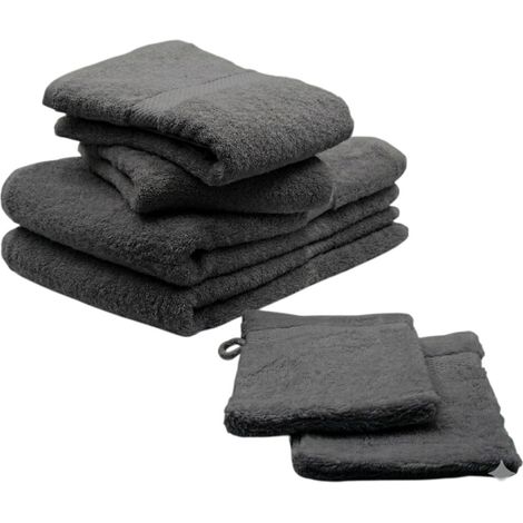 Lot de Serviettes de toilette et gants de toilette 70 x 130 cm Elegance anthracite
