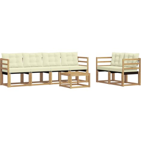 Set di divani da esterno 7 pz 6-Posti Bianco e Crema vidaXL (1/5)