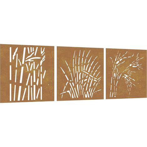 Decorazioni Muro Giardino 3 pz 55x55 cm Erba in Acciaio Corten vidaXL
