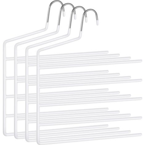 Cintres multi-niveau, lot de 4, Porte-pantalons, bouts ouverts, peu encombrant, antidérapant, résistant, avec 5 barres, pour jeans, serviettes, foulards, Blanc (1/5)