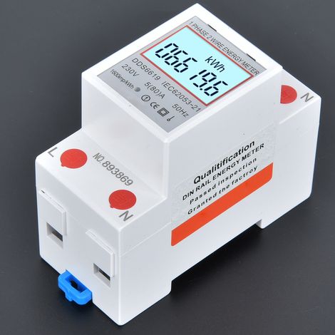 Compteur électrique monophasé rail DIN 2P 230V avec rétroéclairage, mesure de consommation d'énergie, affichage numérique, pour tableau électrique, DDS6619. (1/5)