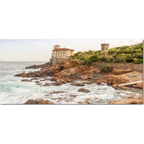 Lupia - Quadro moderno su Tela Canvas DEEP 65X143 cm, con paesaggi e localismi italiani, per casa, soggiorno, capezzale camera da letto, hotel, ufficio, LIVORNO - CASTELLO DEL BOCCALE (1/4)